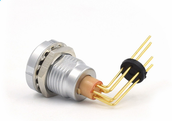 Konektor Seri 6pin Lemo B ECG Elbow Printed Circuit Pins Dengan Memperbaiki 2 Kacang